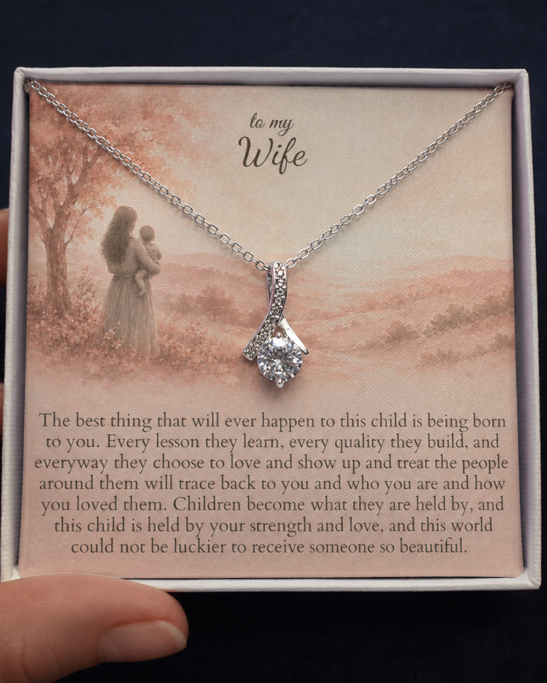 Necklace in a box with a message card for a wife
