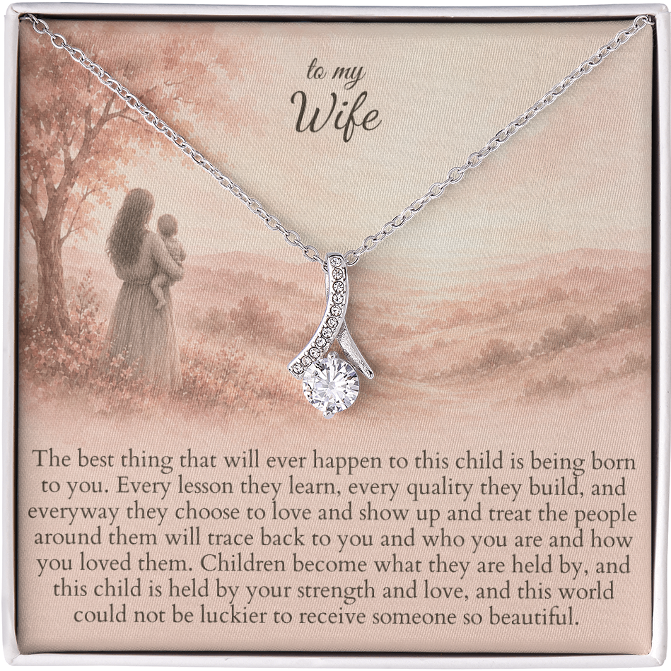 New mom necklace for wife, silver pendant gift